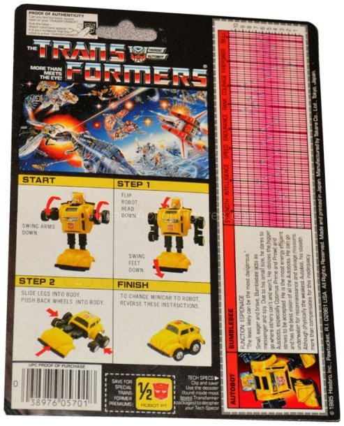 Bumblebee Transformers G1 Cardback